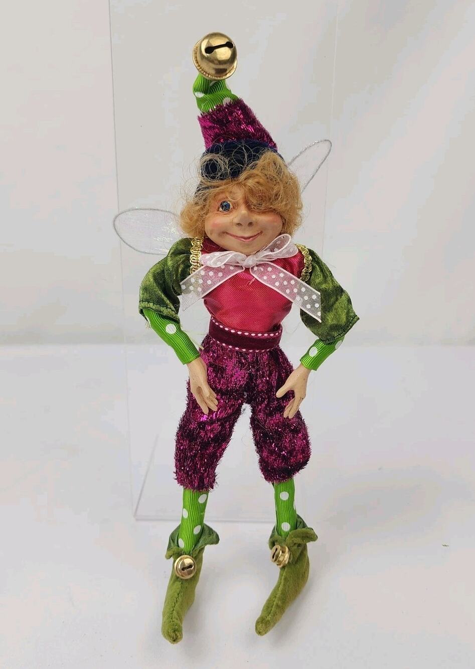 Mark Roberts Smiling Elf Fairy 2006 10" Fabric Sparkly Purple Green Polkdot Cute